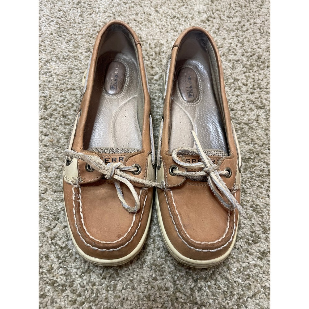 Sperry Top-Sider Angelfish Tan Leather Mesh Boat Shoes 7.5 Coastal Tennis Preppy